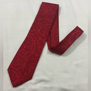 Sean John Red Silk Tie Floral Scroll Pattern Classic Width Designer Necktie